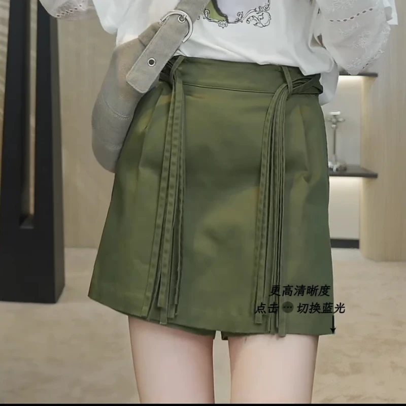 流苏绑带短款裙裤女小众设计感A摆休闲裙裤LK2503219