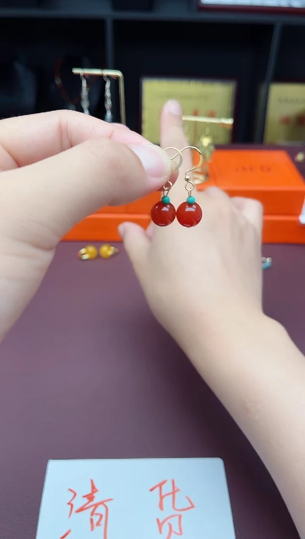 玛瑙/玉髓耳饰银S925镶嵌424000