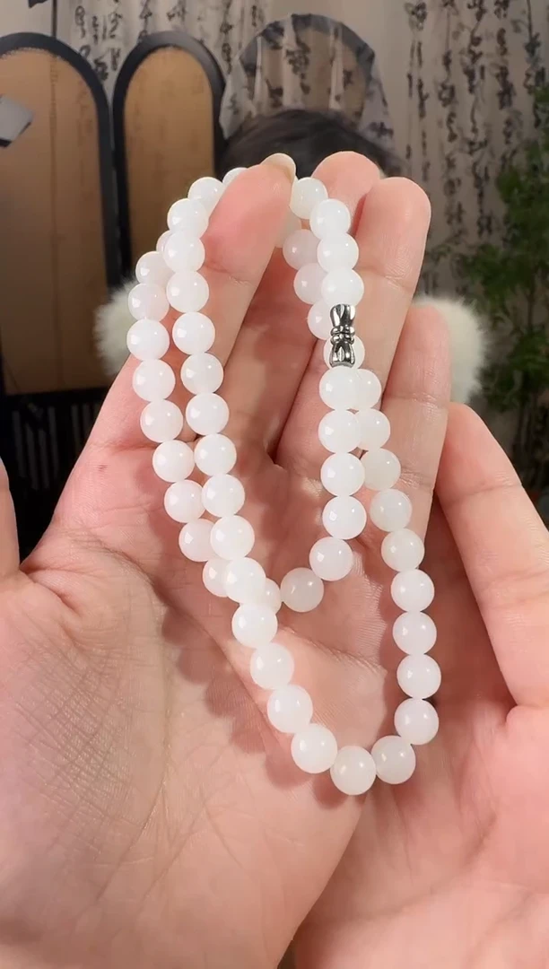 颈饰未镶嵌和田玉白玉项链 8mm