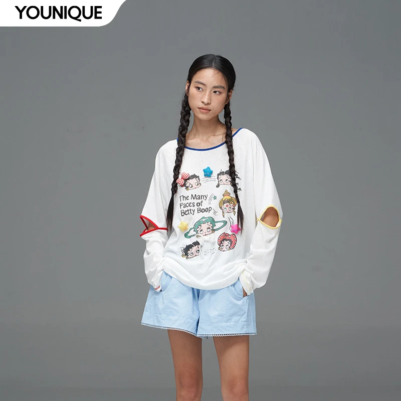 【THE ENES X LABERTHREE】新品25春夏撞色趣味小姐印花长袖T恤女