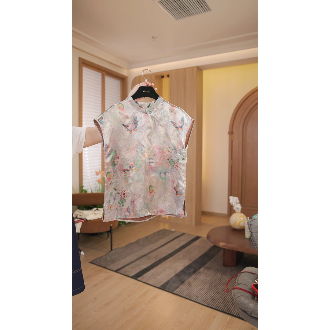 【浮光锦蝶】优雅气质新中式小衫蝴蝶印花