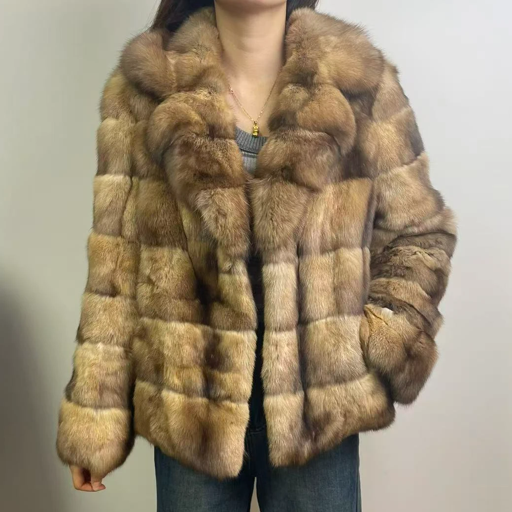 （60cm）新款进口天然原皮原色俄罗斯貂西装领轻奢大气女装外套