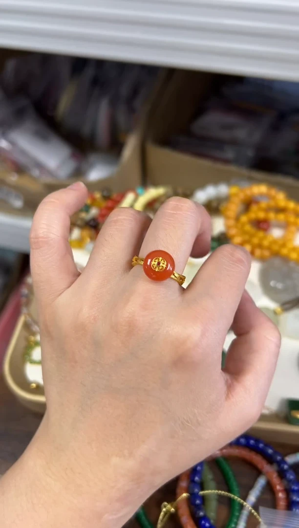 未镶嵌南红玛瑙戒指南红玛瑙扣子款镶嵌戒指[45]