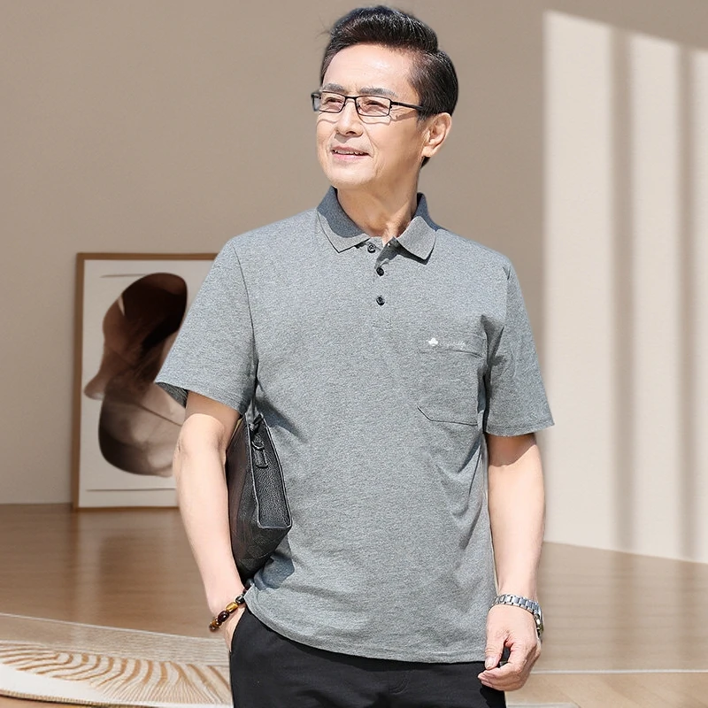 汤米芙兰可男装短袖T恤翻领polo衫新款夏季中年百搭爸爸装休闲薄