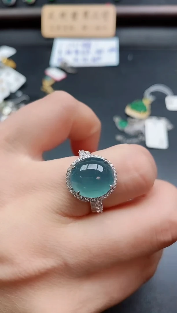 银S925镶嵌戒指翡翠1