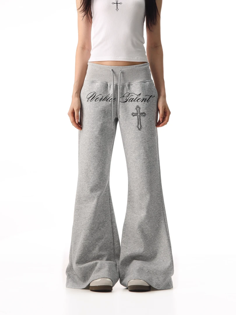 美式哥特风印花微喇微喇卫裤2025新款女辣妹显瘦运动休闲裤潮