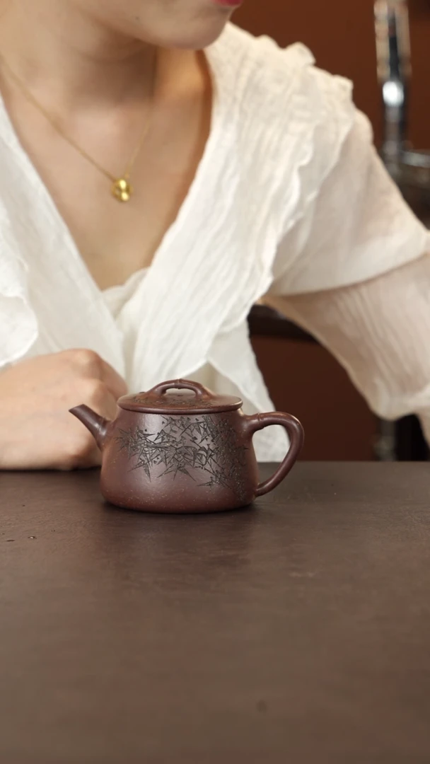 茶壶紫砂李建军紫玉金砂竹节高瓢180cc