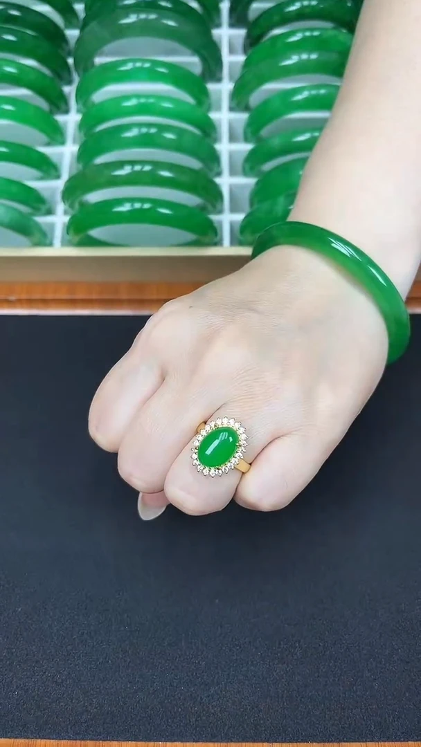 翡翠戒指未镶嵌s2 正阳绿蛋面戒指