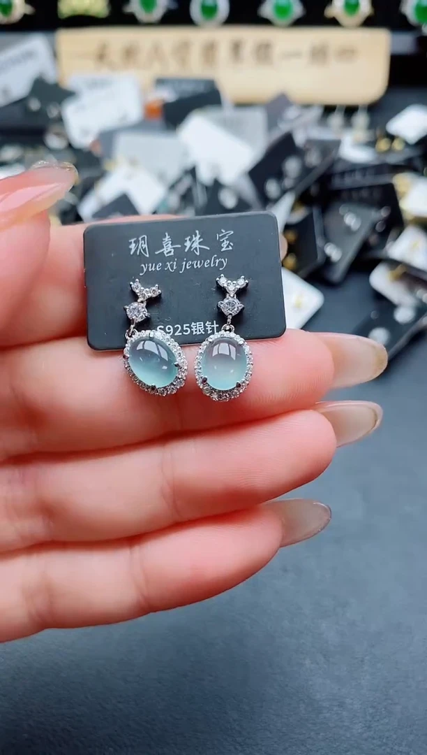 银S925镶嵌翡翠耳饰085