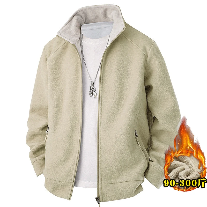 秋冬加绒加厚羊羔绒外套男立领保暖大码抓绒衣冲锋衣胆摇粒绒夹克