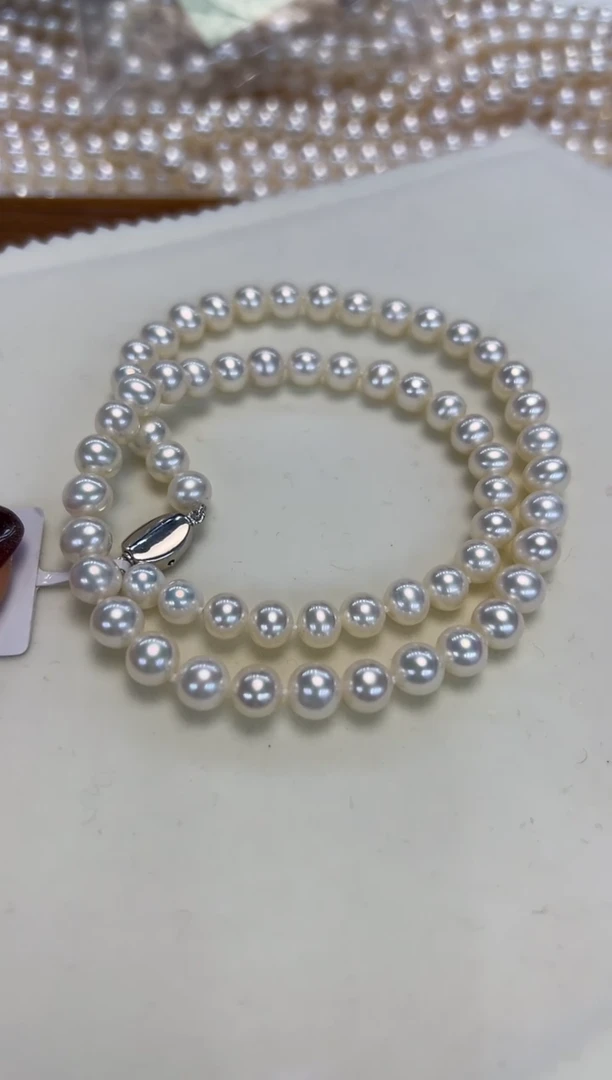 颈饰银S925镶嵌淡水珍珠6.5-7.5mm无核白珠项链