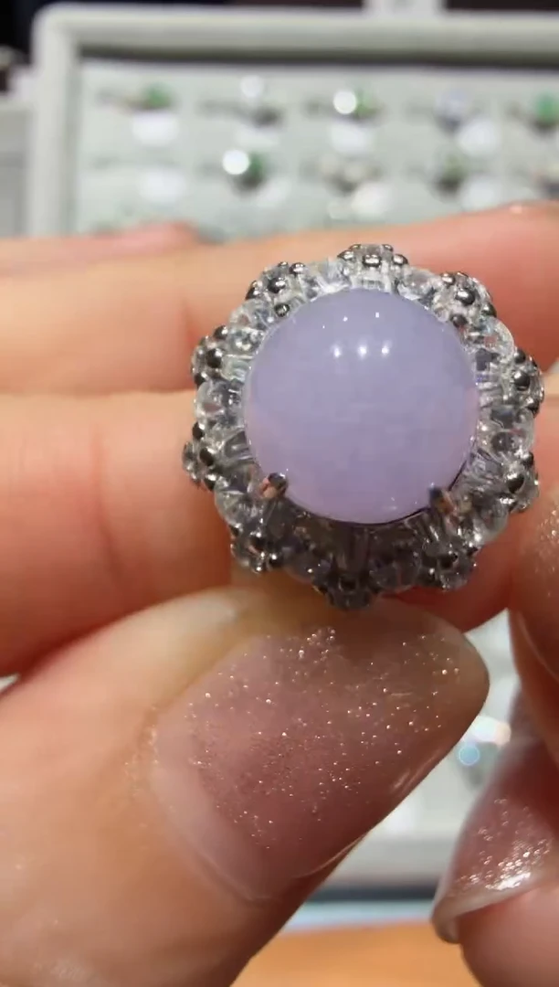 银S925镶嵌戒指翡翠925银镶缅甸A货翡翠戒指