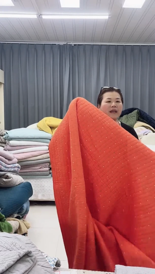 棉橘色米粒绣2.3*2.4纯棉床盖