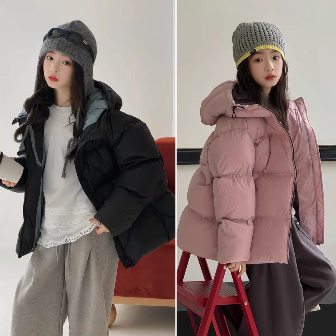 瑭伽羽绒服2025冬款女童洋气简约大气百搭90白鸭绒连帽保暖外套