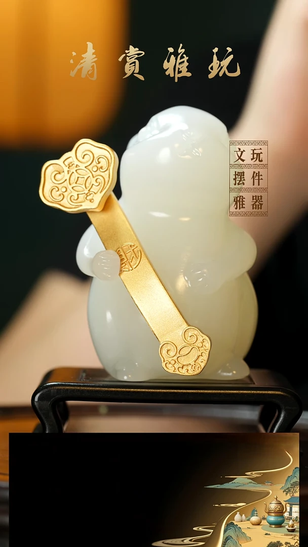 玉《吉祥如意兔》手把件摆件