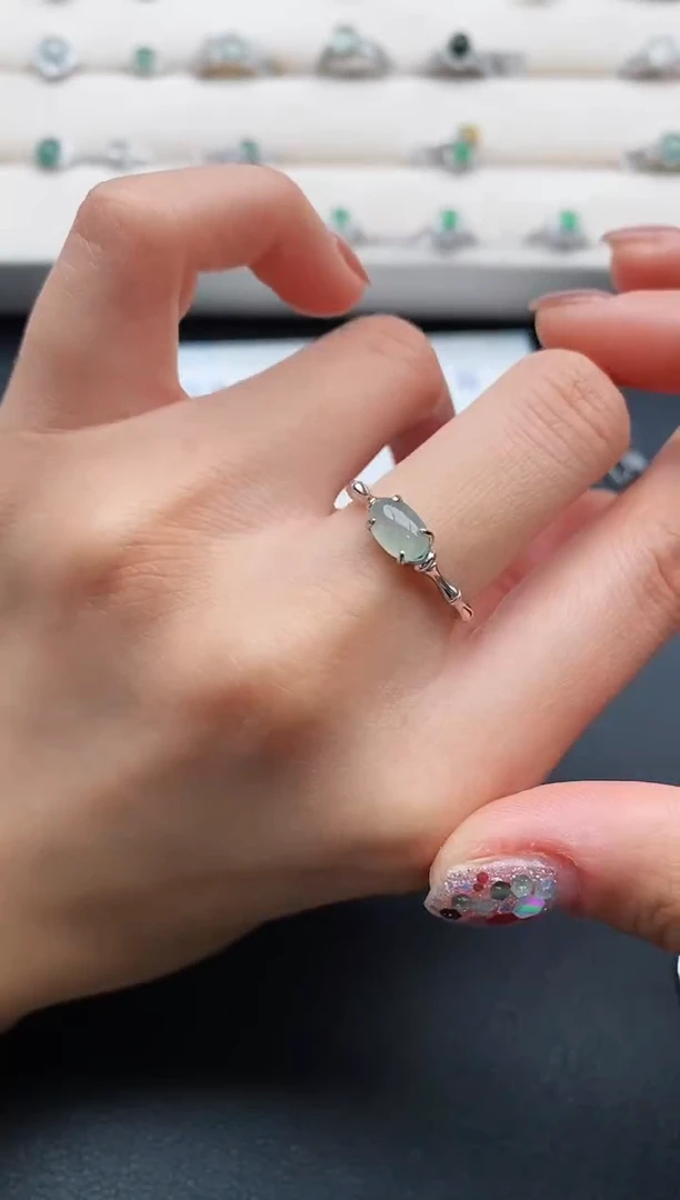 银S925镶嵌戒指翡翠2222222+10