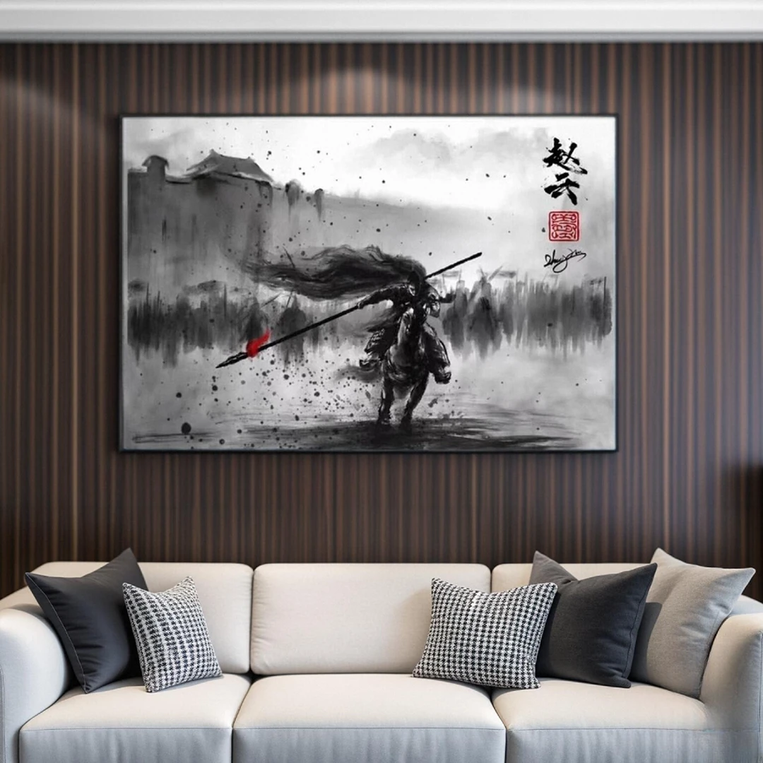 古风武侠三国五虎上将关羽水墨画赵云挂画常山赵子龙装饰画