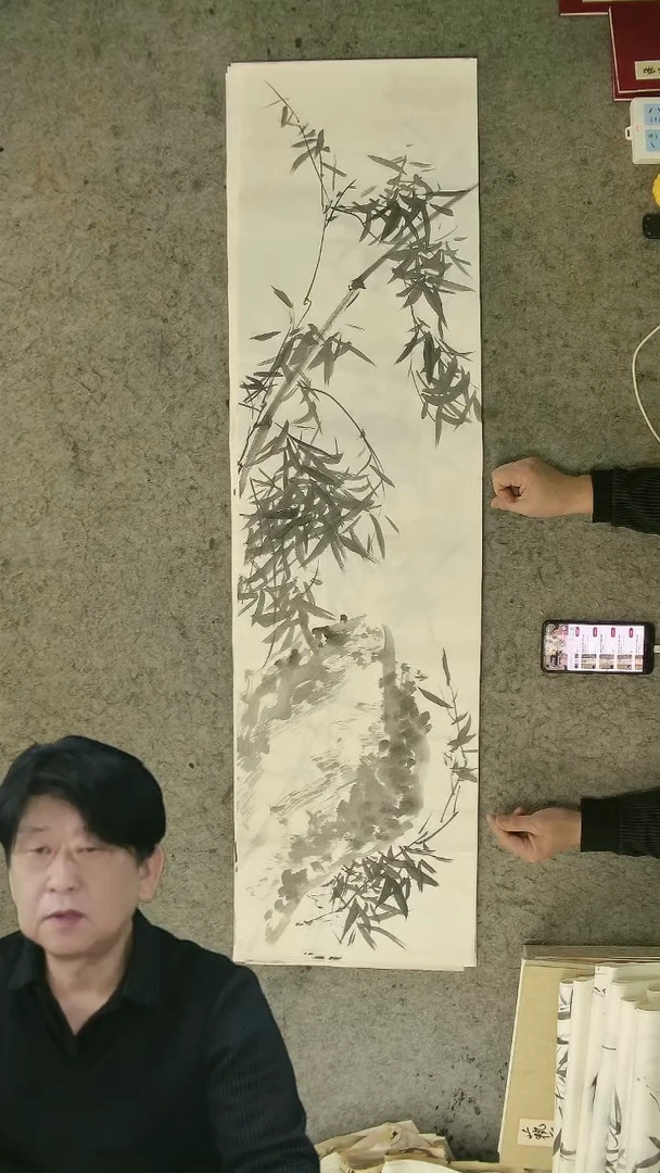 国画四尺对开  墨竹条屏 34*138cm
