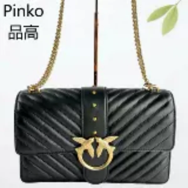 95新 PINKO 黑金斜纹中号斜跨包G25501940底长27X17