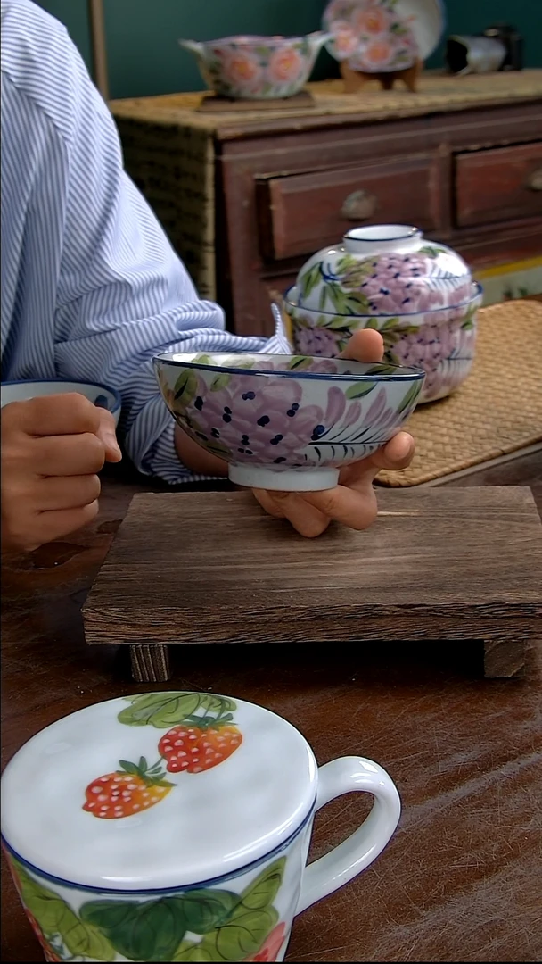 瓷片5.5英寸鸡心碗-紫藤