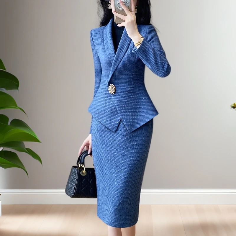 西装外套女蓝色高端职业装修身西服洋气气质名媛高级感工服洋气裙
