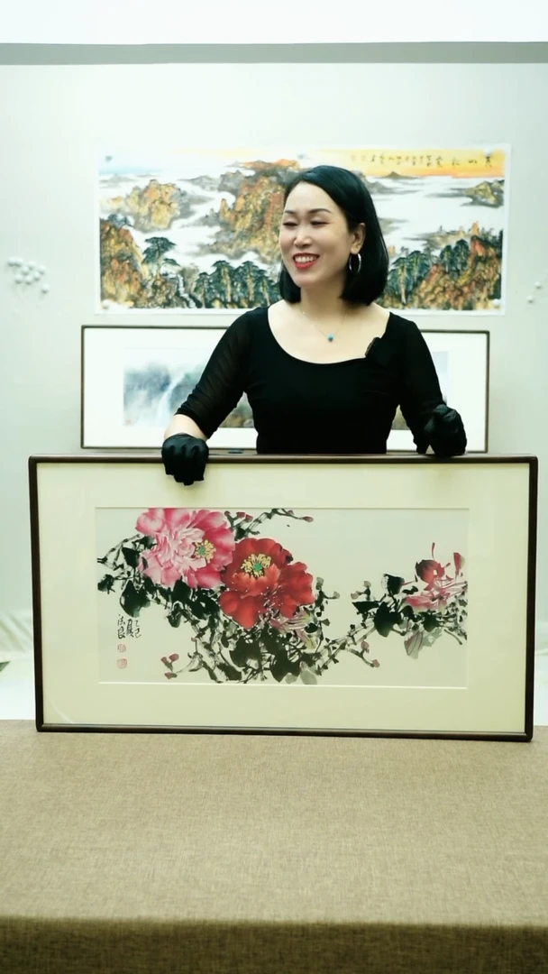 国画92*52李法良手绘 花鸟带框