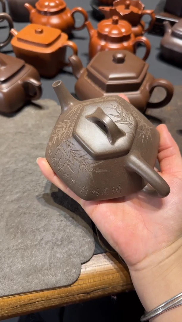 【闪购商品】紫砂茶壶六方石瓢 青灰老段