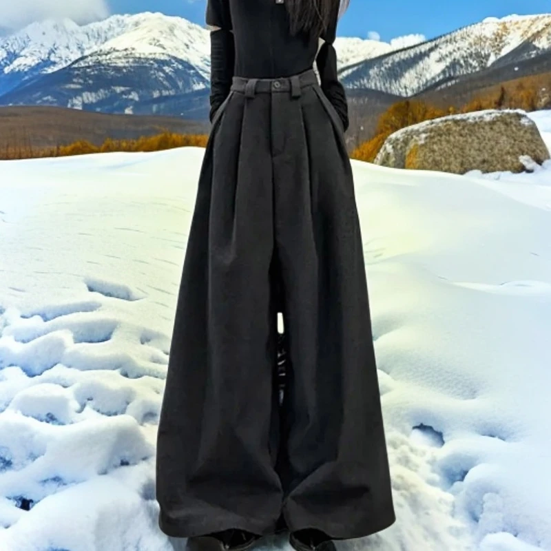 高个子加长版2025宽松高腰显瘦休闲大摆拖地长裤加厚西装阔腿裤女