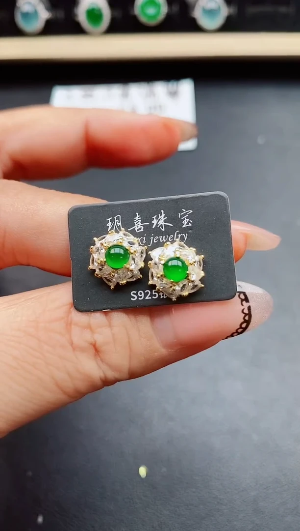 翡翠银S925镶嵌耳饰1321