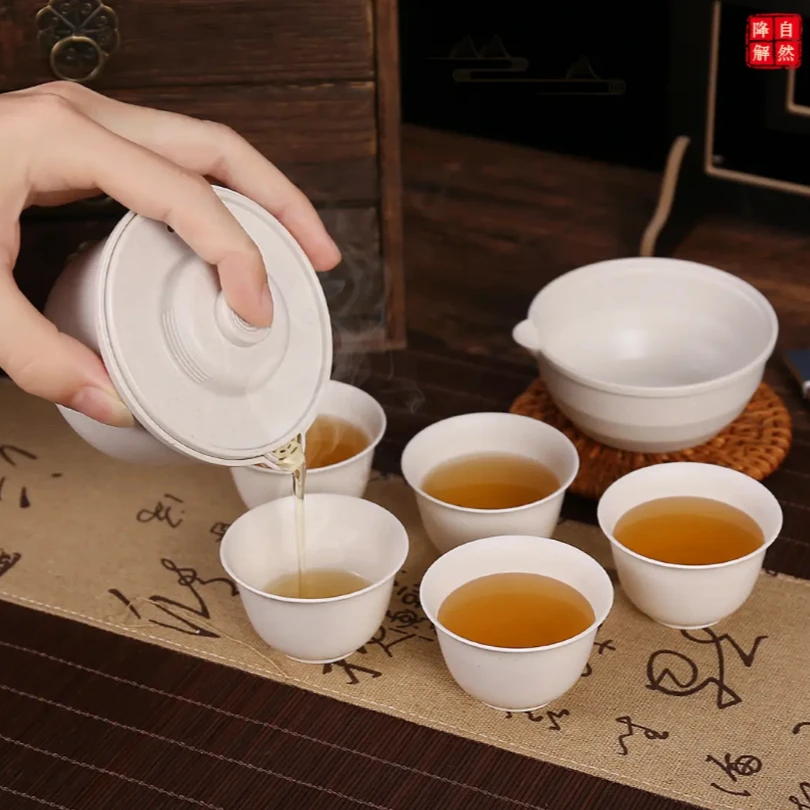稻壳一次性茶具旅行套装户外稻壳潮汕功夫茶杯全套泡茶环保耐热