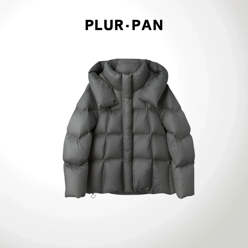 PLUR·PAN时尚简约纯色连帽羽绒服