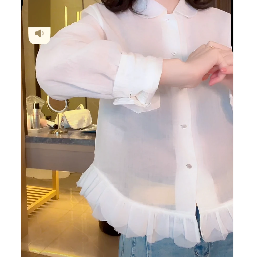 荷叶花边衬衫女2025春季新款法式气质设计感小众纯色修身显瘦衬衣