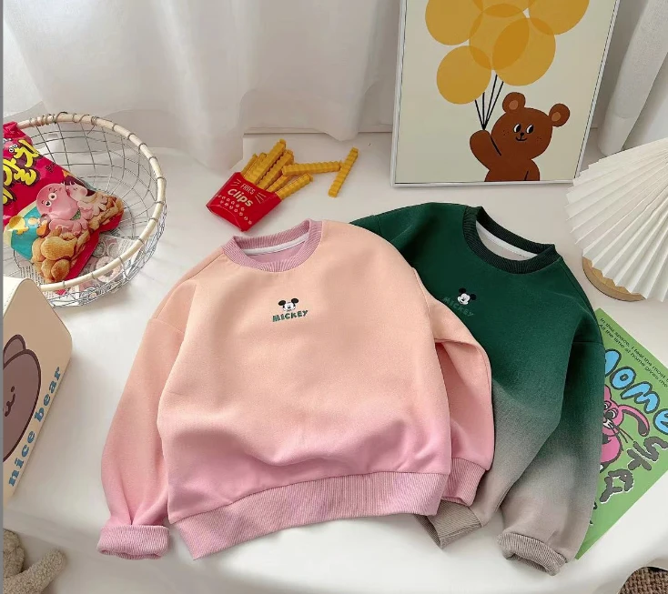 6599春秋洋气冬季加绒秋冬休闲韩版卫衣渐变色上衣男童女童卫衣