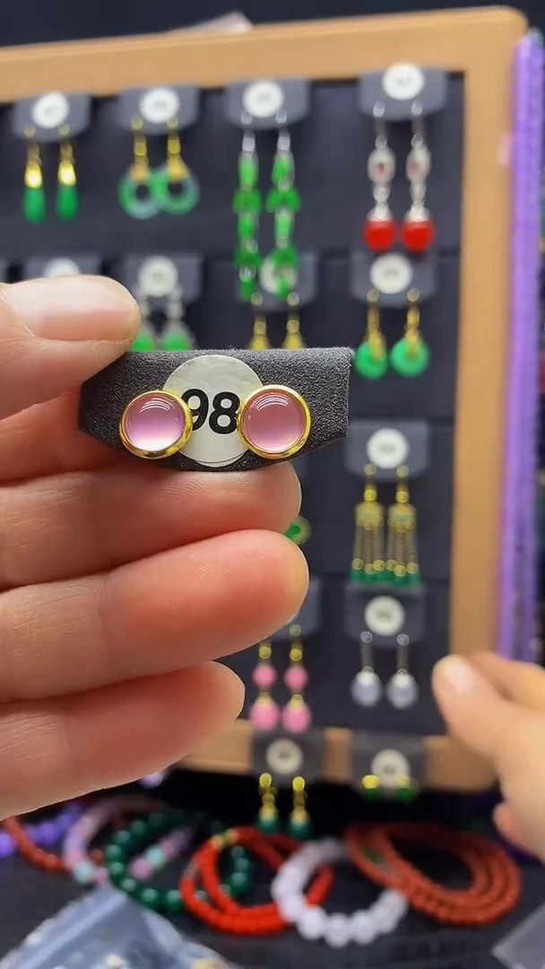 【闪购商品】玛瑙/玉髓耳环银S925镀金镶嵌098