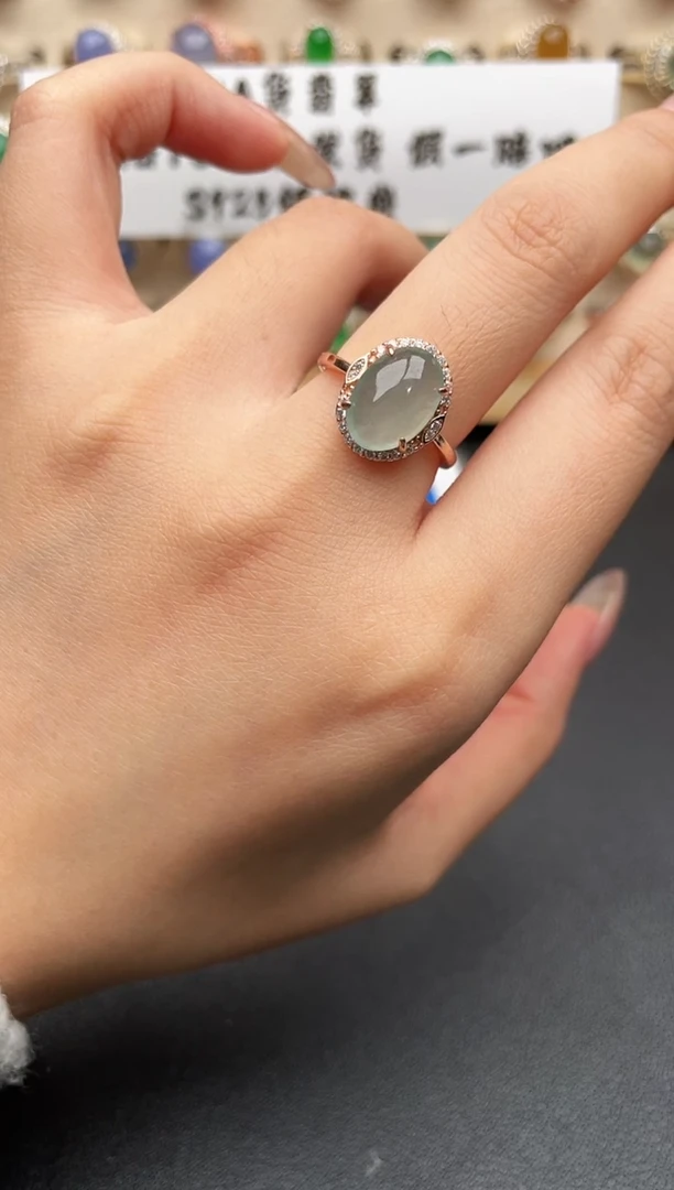 银S925镶嵌戒指翡翠一物一证一礼盒