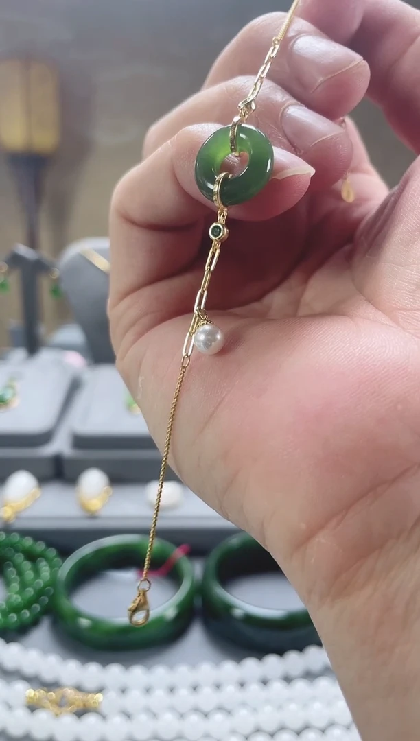 银S925镀金镶嵌手链和田玉银S925镀金镶嵌 手链 和田玉