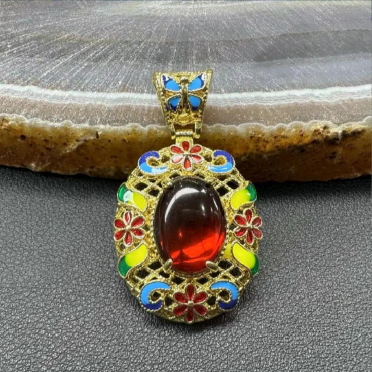 q-MT2389 琥珀红天灵珀福贝吊坠-配麻花链/-WR