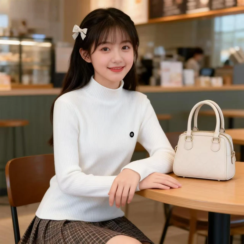 少女童加绒毛衣大童冬季加厚内搭一体绒初中生女孩新款保暖打底衫