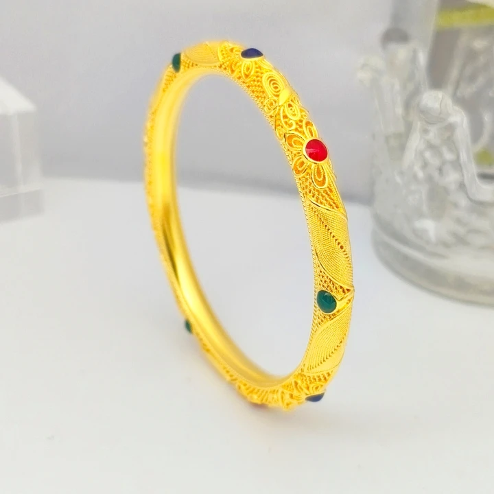 足银手镯 2025新款花丝羽毛珐琅手镯轻奢气质时尚百搭手工经典