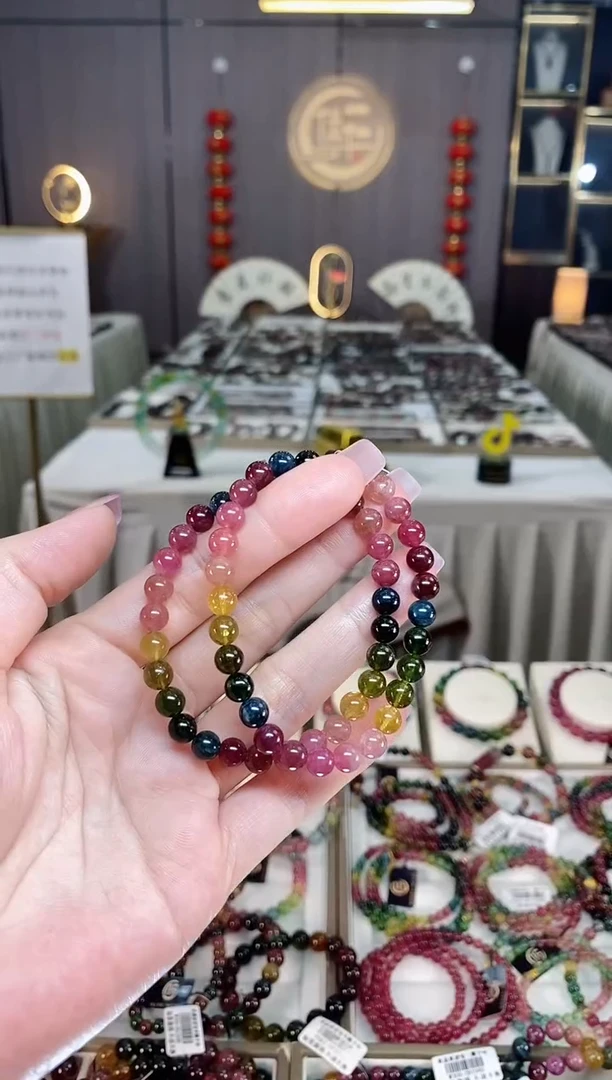 未镶嵌透体老矿碧玺彩虹单圈手串6mm+碧玺hon多样性发一条