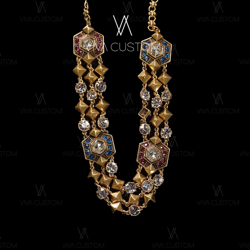 铜合金合成锆石项链  （精工系列）优雅立体流苏星芒项链