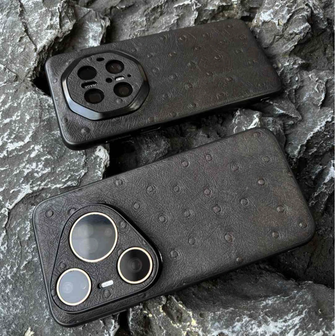 【鸵鸟纹深灰】【真头层牛皮】适用华为Mate80苹果16小米17ProMax手机