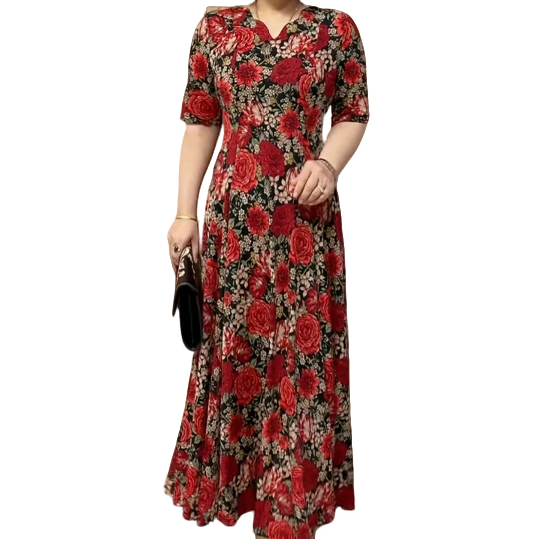 碎花大摆夏季连衣裙妈妈装中老年洋气女装长裙复古