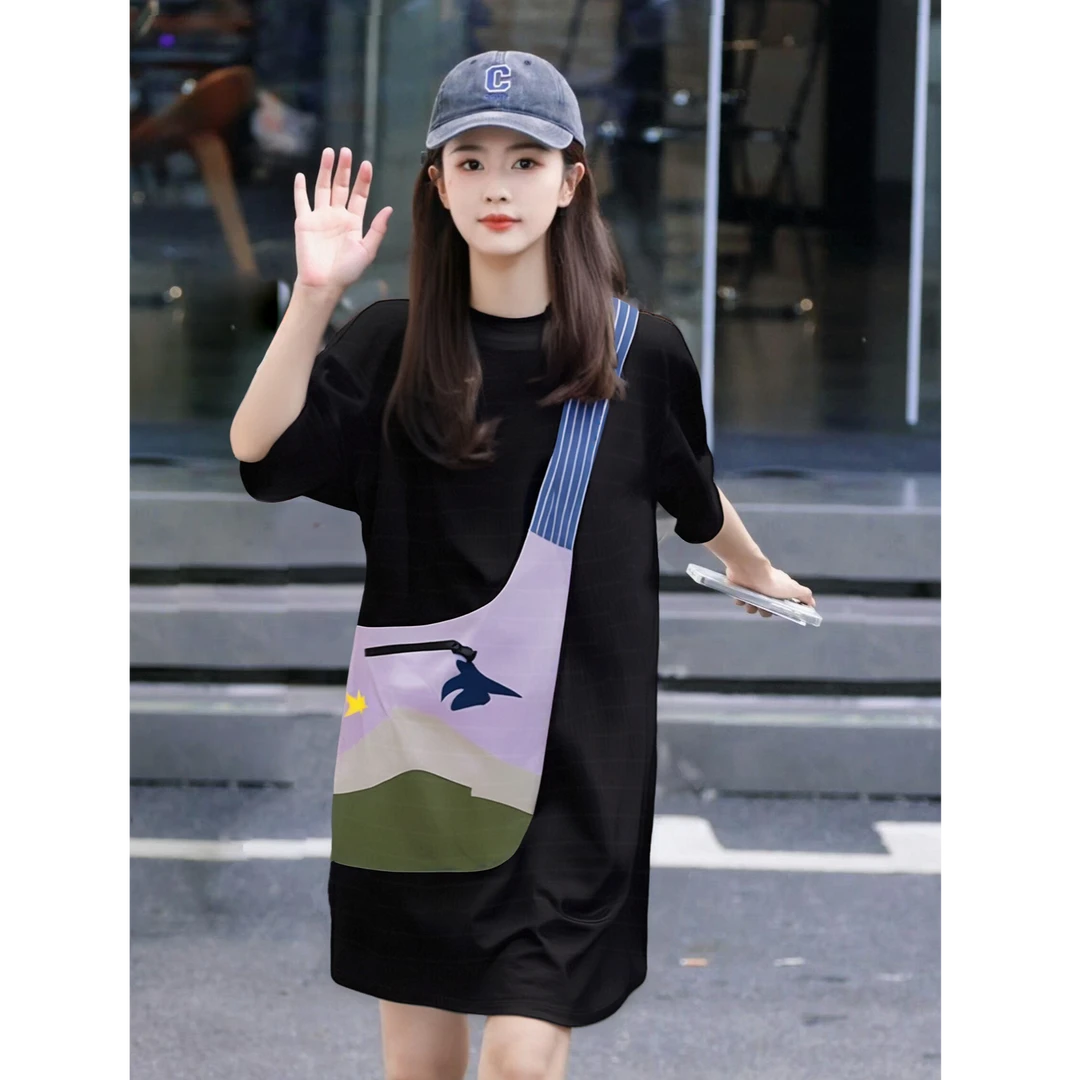 【飞鸟集】法式撞色气质宽松显瘦休闲宽松小众设计师女连衣裙