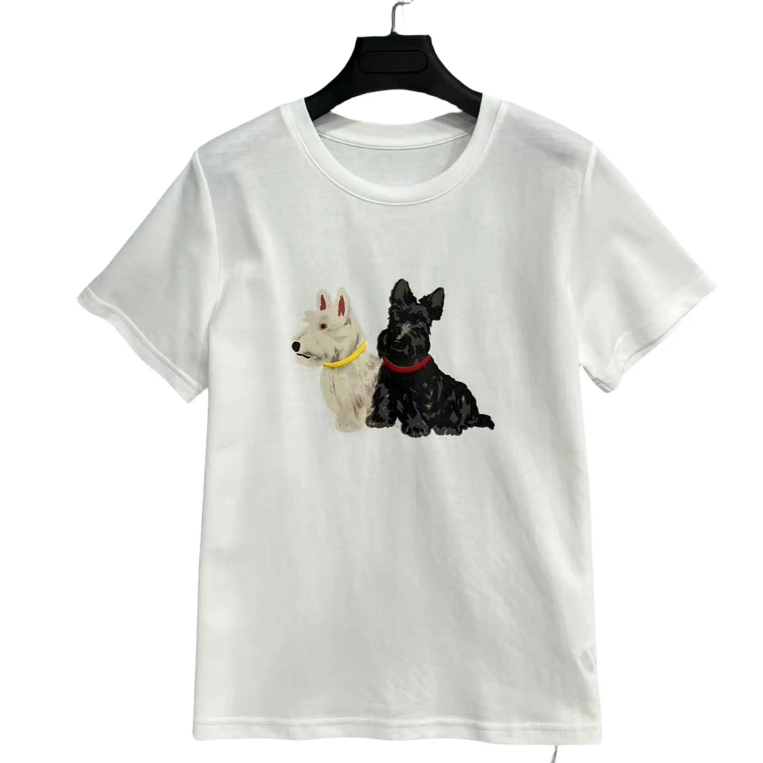 2561  女士  小狗图  简约  百搭  休闲  T恤