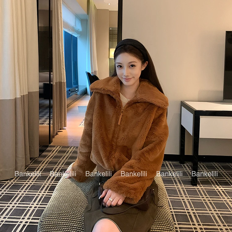 炽铂2025秋冬新款na同款环葆立领好穿毛毛外套保暖加厚日常设计感