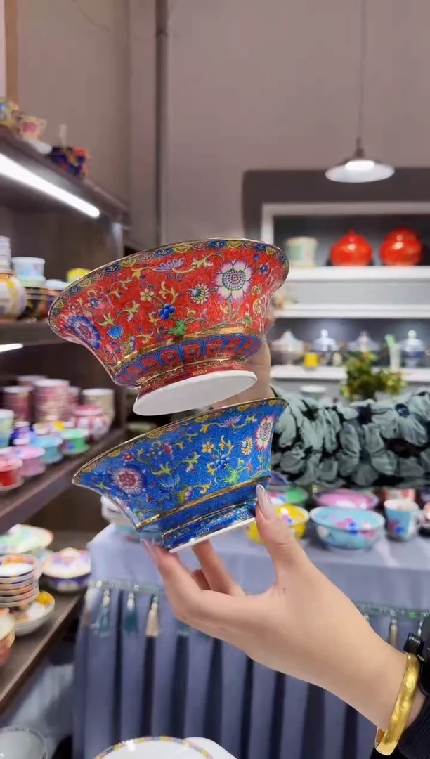 珐琅 6英寸元宝碗2个景德镇陶瓷