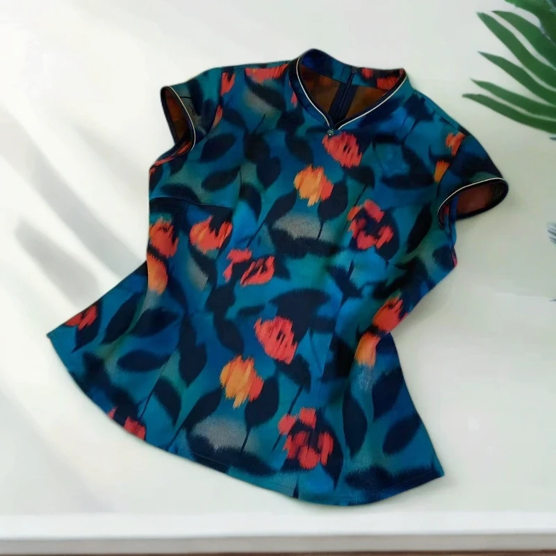 知羽.香云【清函】复古立领红云纱新中式桑蚕丝上衣ZY256653