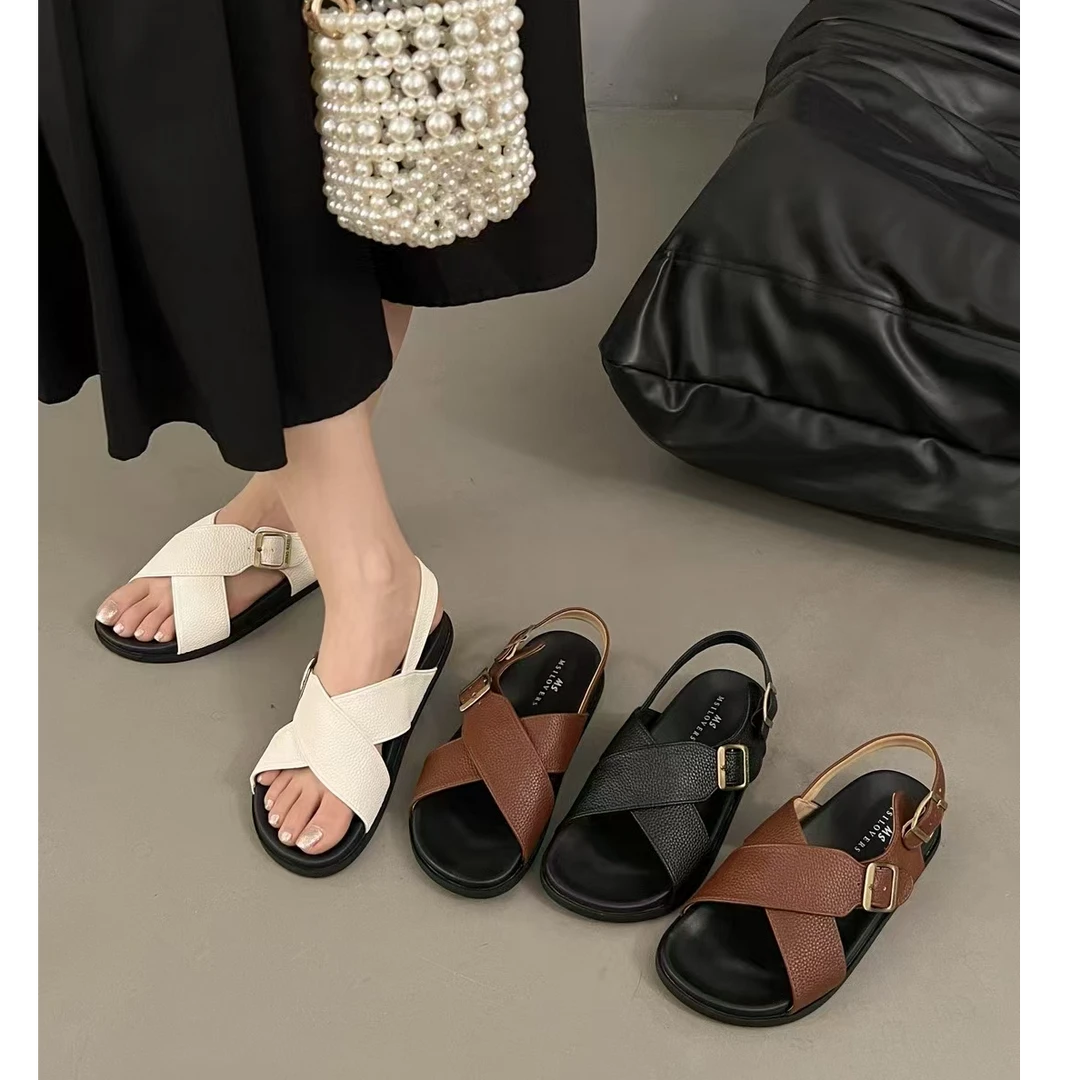 法式小众高级感厚底凉鞋新款夏季交叉仙女风配裙子269