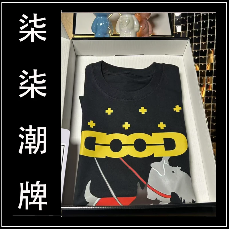 【字母小狗】【柒柒潮牌】纯棉重磅潮牌落肩短袖运动半袖T恤男夏季